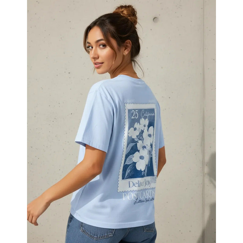 Playera Azul Doble Estampa Mujer 90616 Write Me A Note