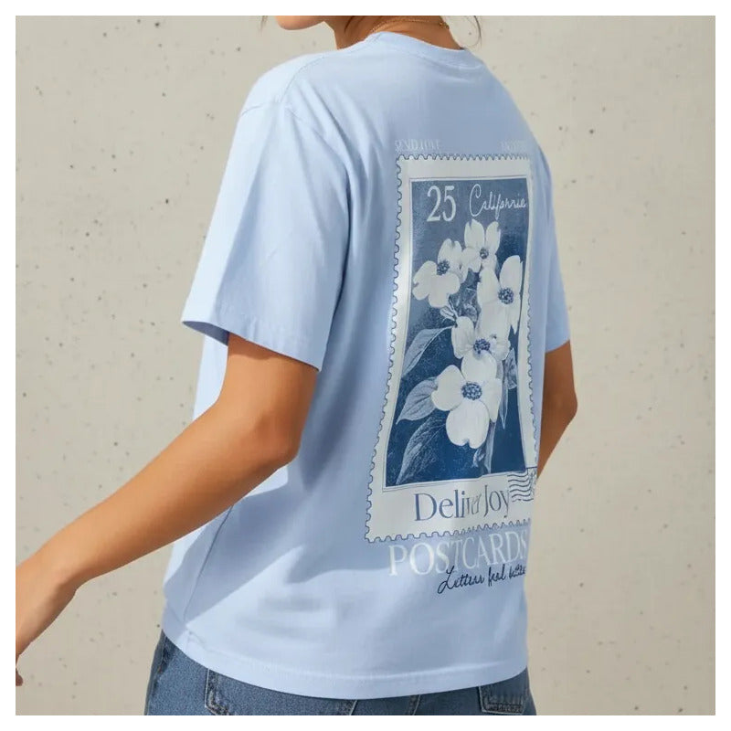 Playera Azul Doble Estampa Mujer 90616 Write Me A Note