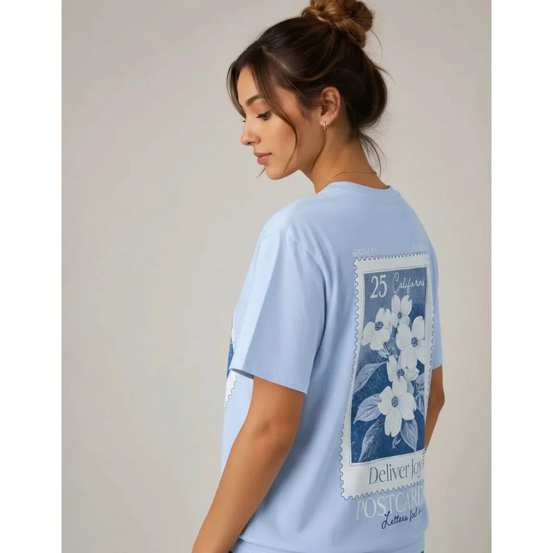 Playera Azul Doble Estampa Mujer 90616 Write Me A Note