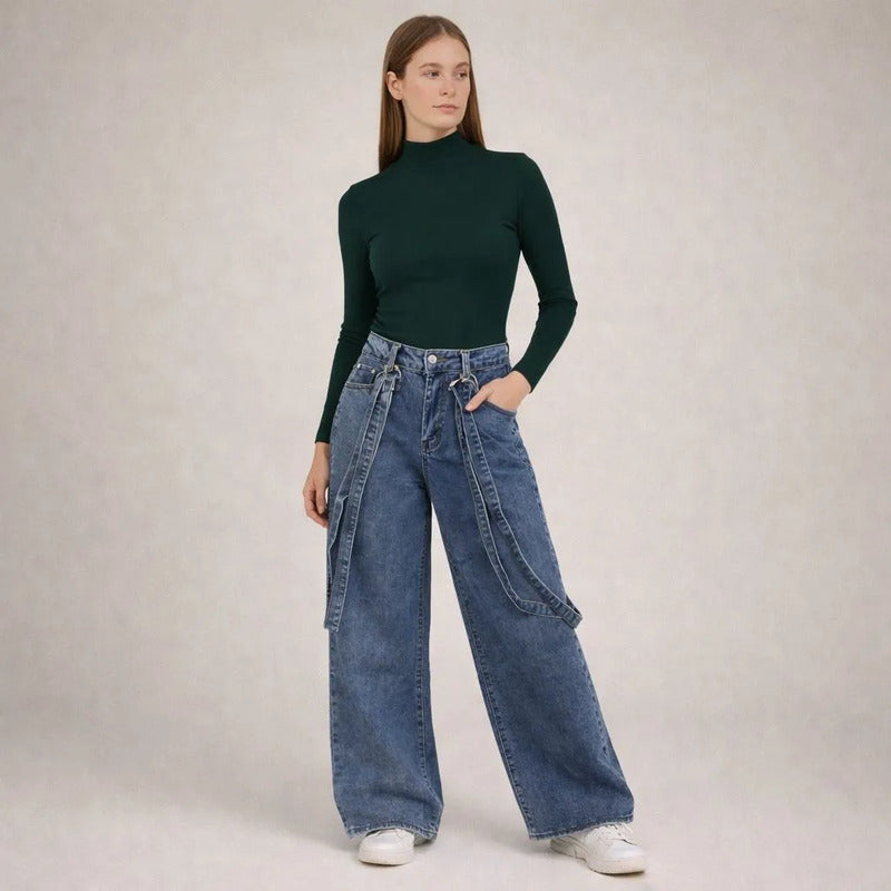 Mom Jeans Azul Holgado Mujer H741