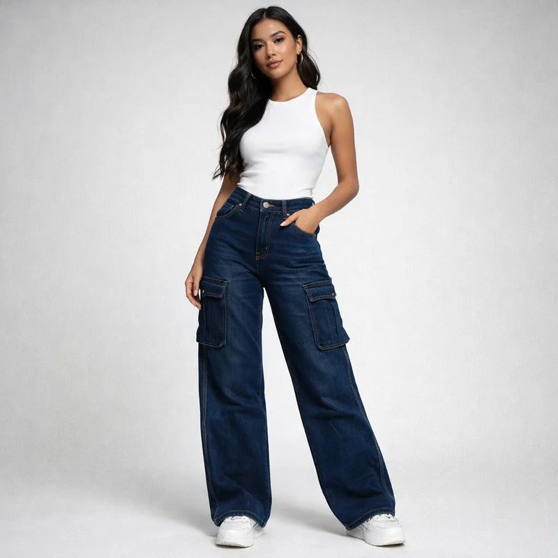 Mom Jeans Azul Cargo Mujer Su0829