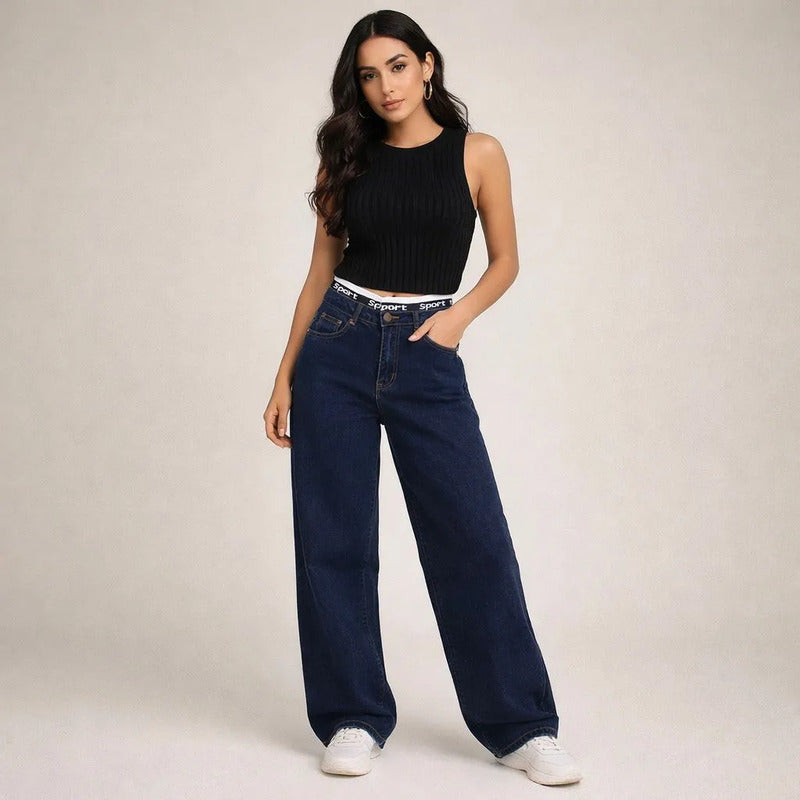 Mom Jeans Azul Oscuro Holgado Mujer H723