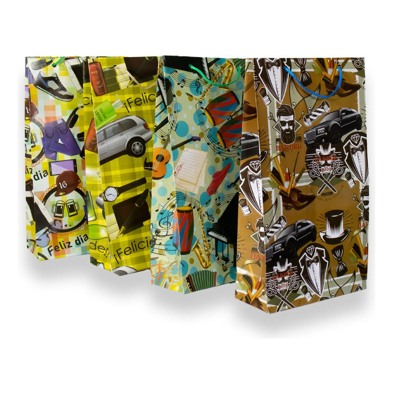 76 Bolsas Para Regalo, Papel Couché, 3 Tamaños Paquete Surtido Genero