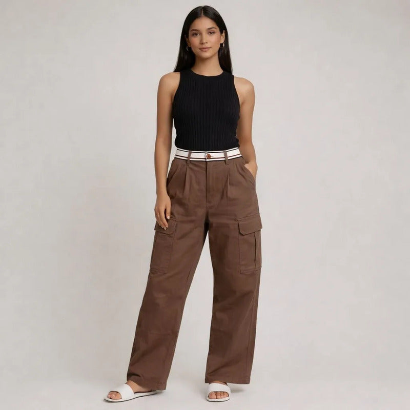 Mom Jeans Cafe Cargo Mujer Su4573