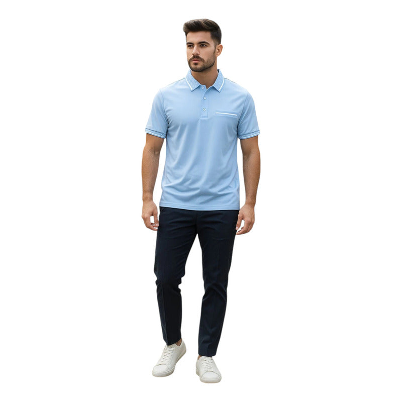 Playera Cuello Polo Azul Hombre Ra25p44