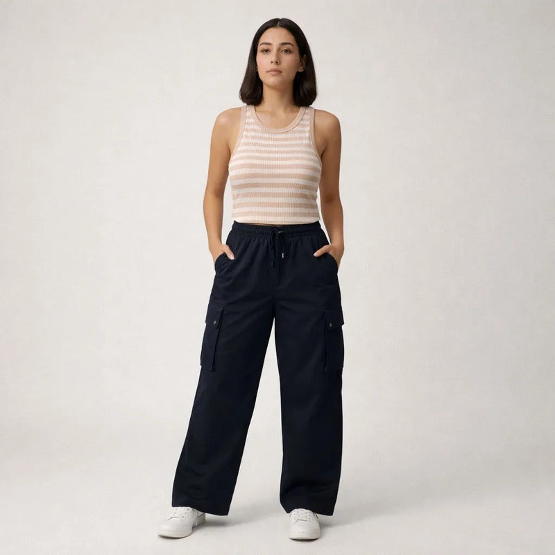 Mom Jeans Marino Cargo Mujer Su0894