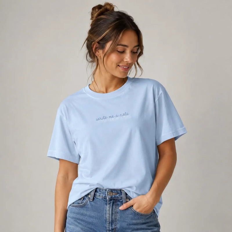 Playera Azul Doble Estampa Mujer 90616 Write Me A Note