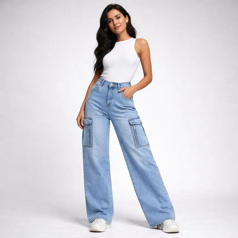 Mom Jeans Azul Cargo Mujer Su0819