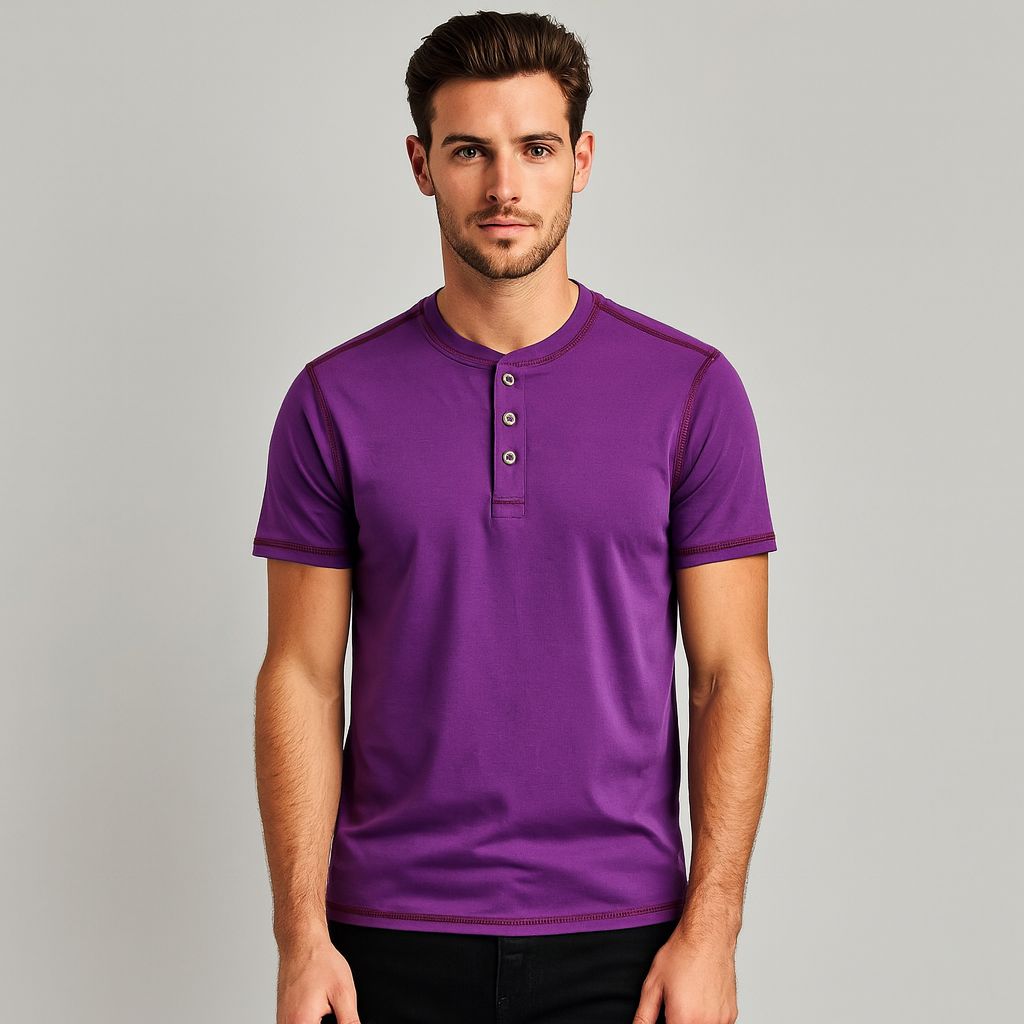 Playera Hombre 370iy Henley Lila