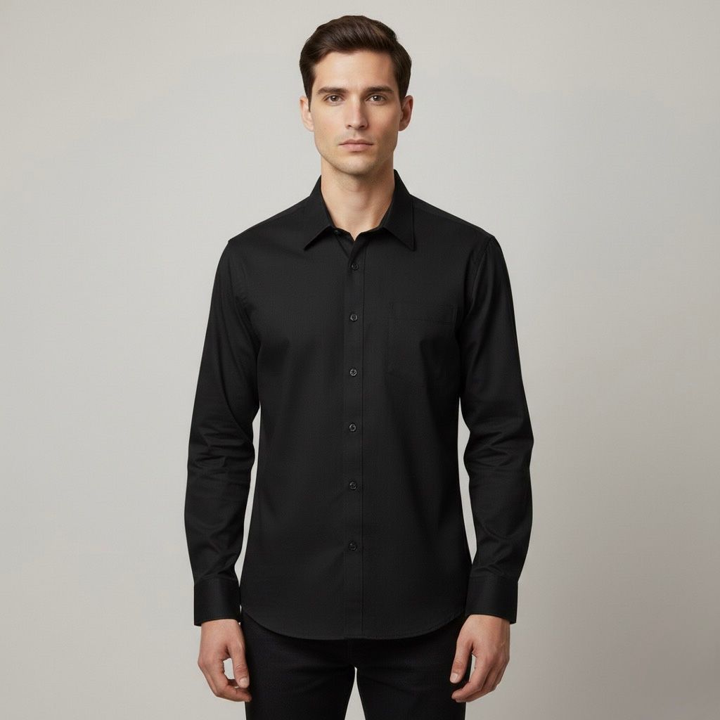 Camisa Ml Negro Liso Hombre 500002neg