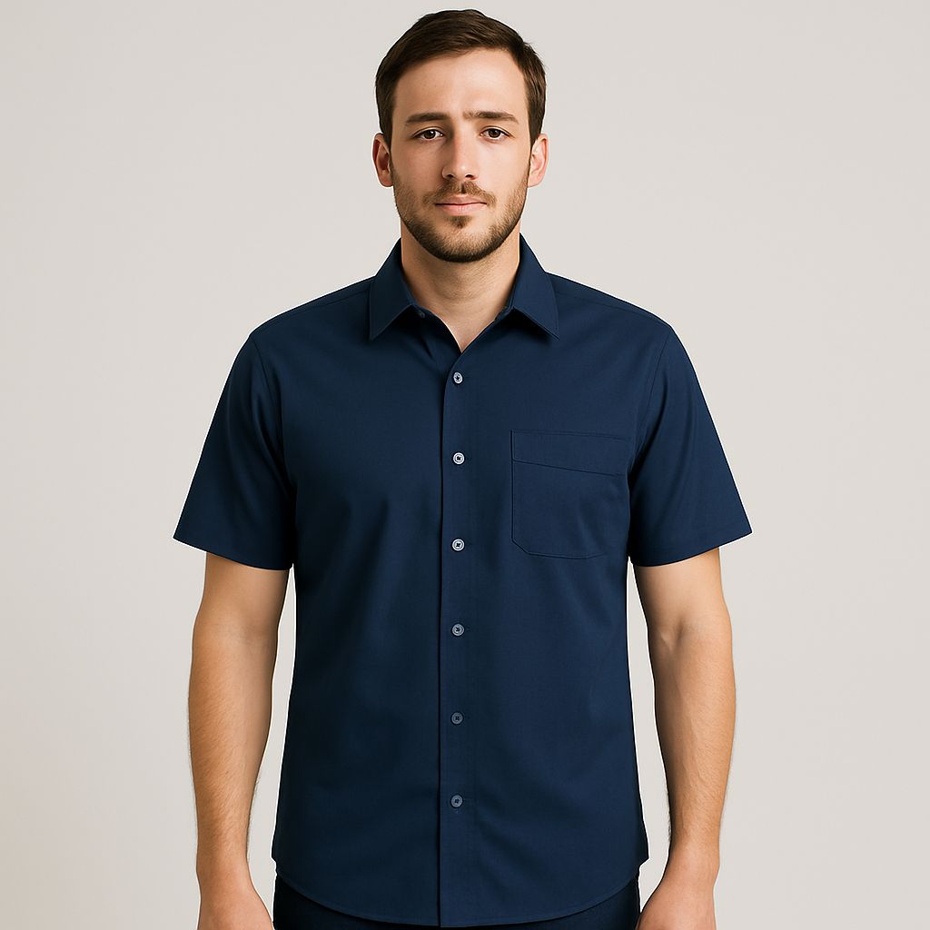 Camisa Marino Liso Mc Hombre 500005mar