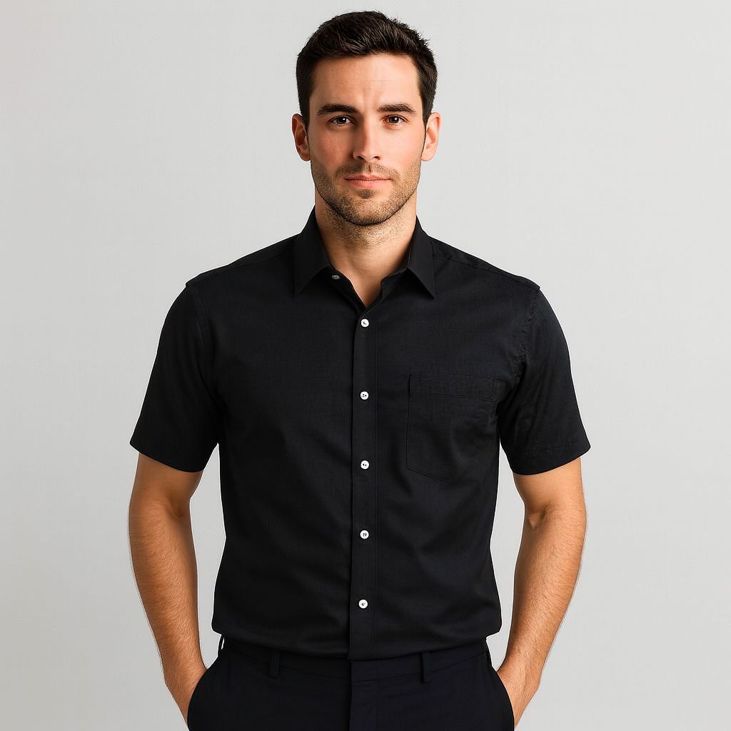 Camisa Negro Liso Mc Hombre 500005neg