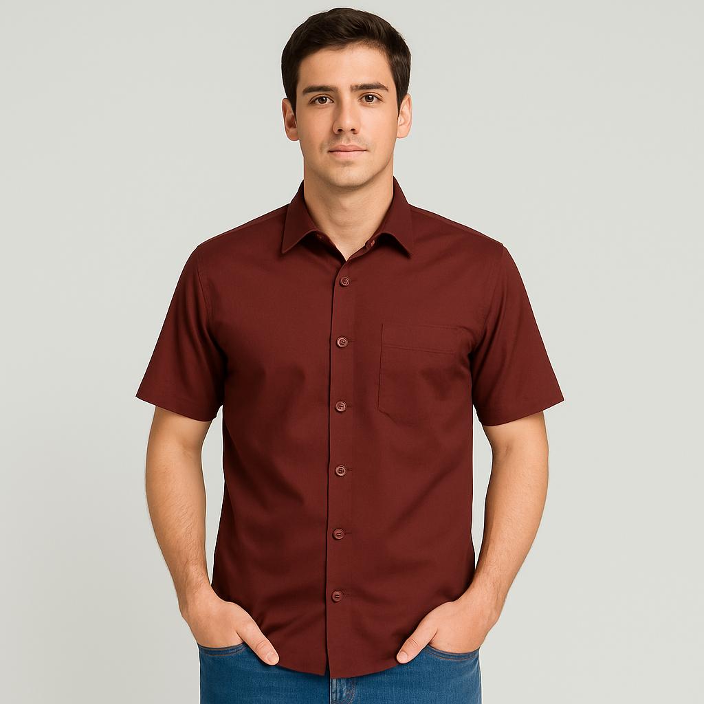 Camisa Vino Liso Mc Hombre 500005vin