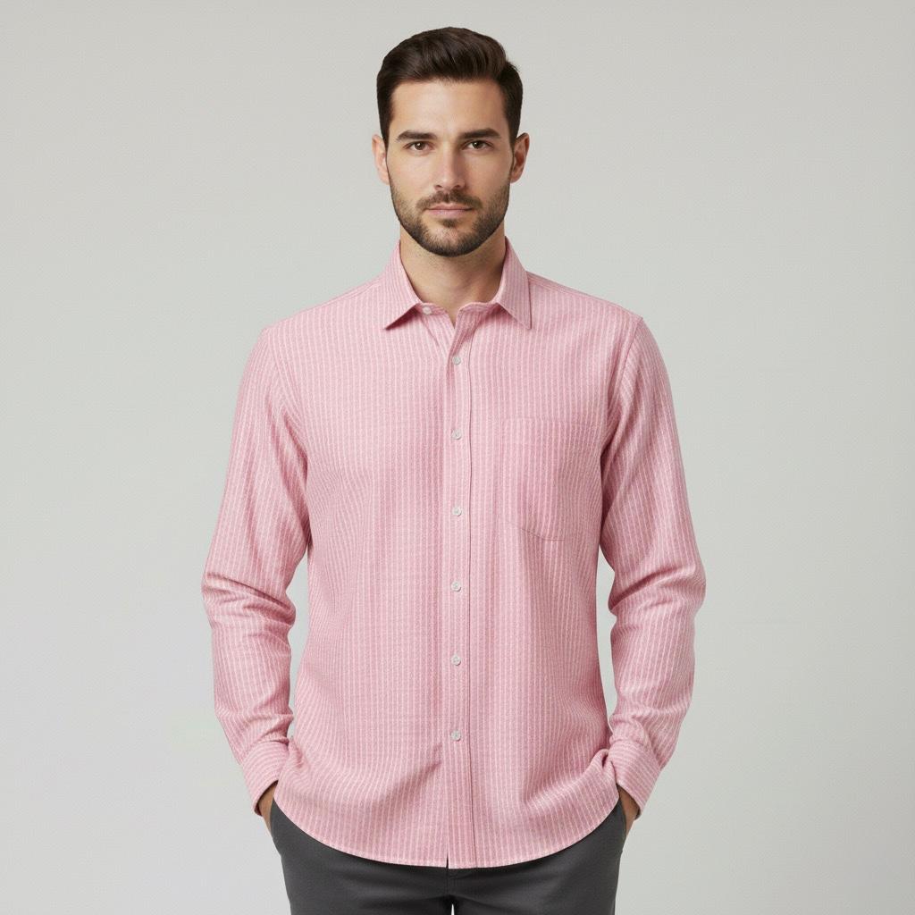 Camisa Ml Rosa Rayas Hombre 500009ros