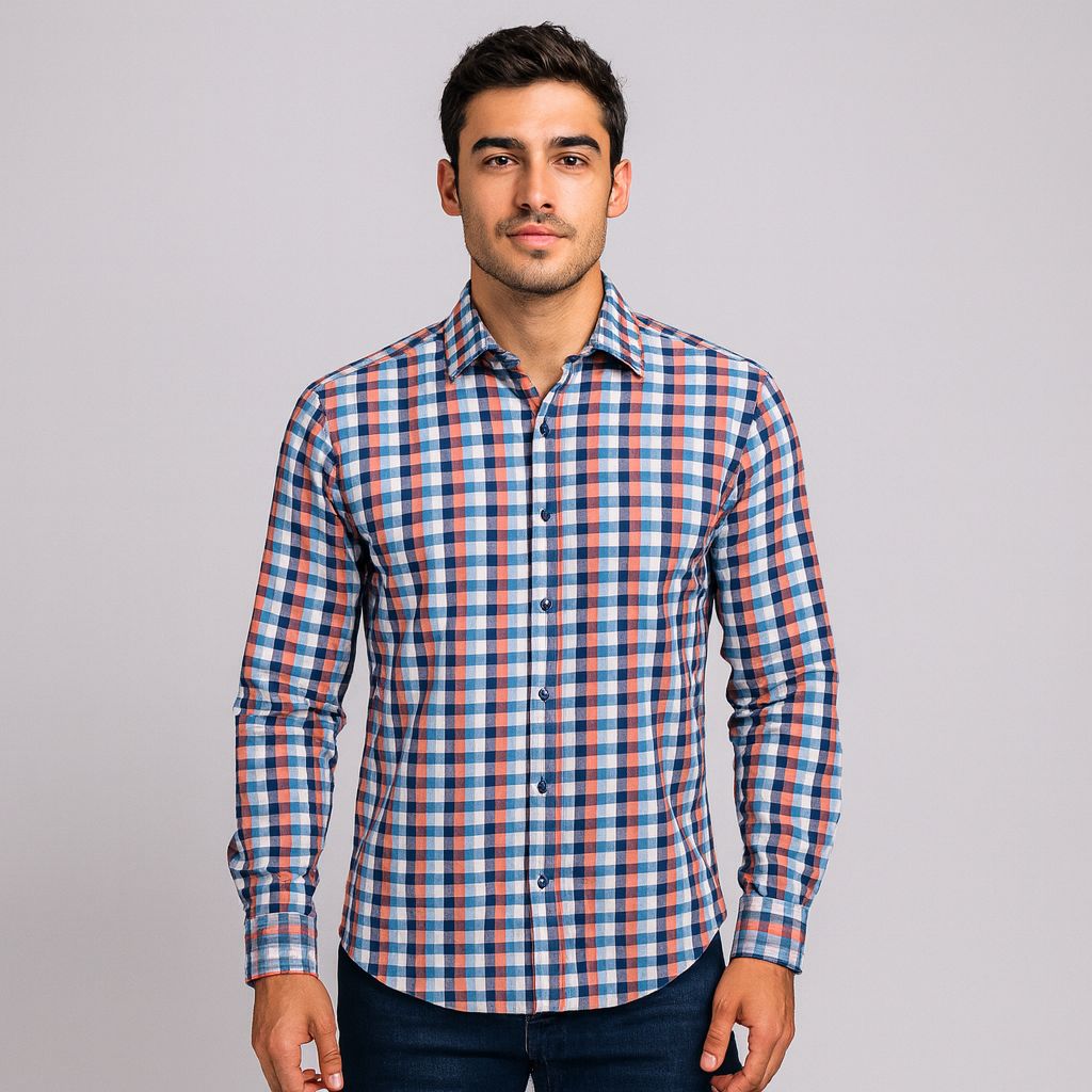 Camisa Ml Naranja Cuadros Hombre 500016nar