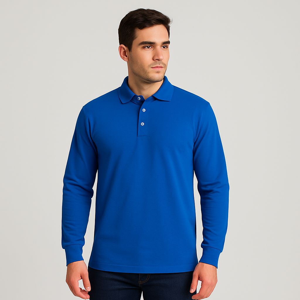 Playera Cuello Polo Azul Manga Larga Hombre 90312
