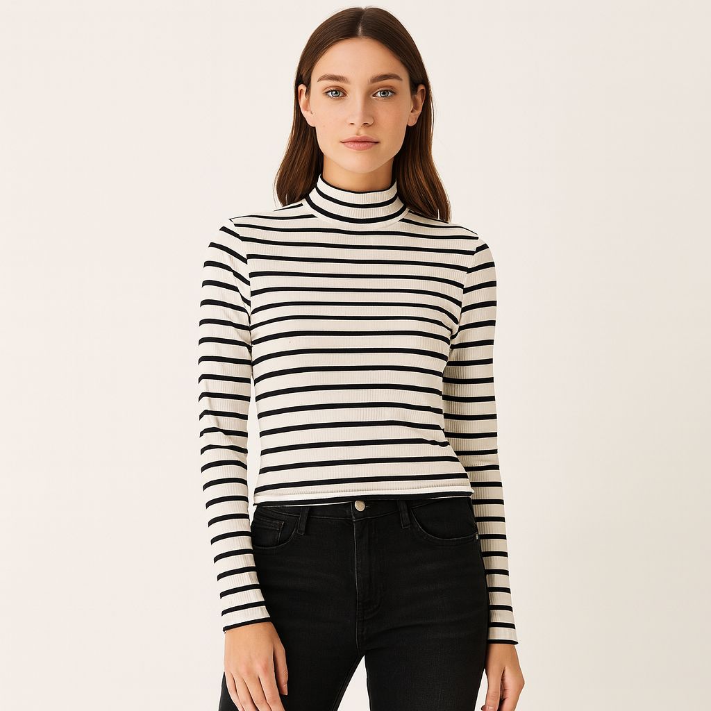 Playera Ml Beige Rayas Ca Mujer 90502