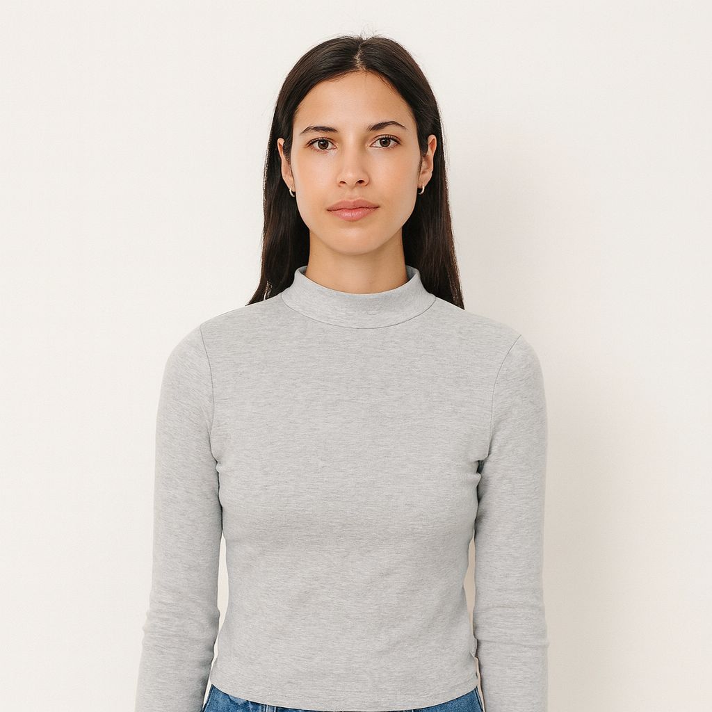 Playera Ml Gris Cuello Alto Lisa Mujer 90502