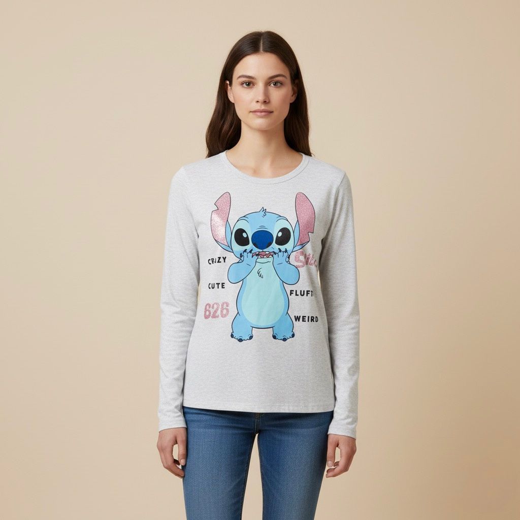 Playera Ml Gris Stitch Mujer 90502