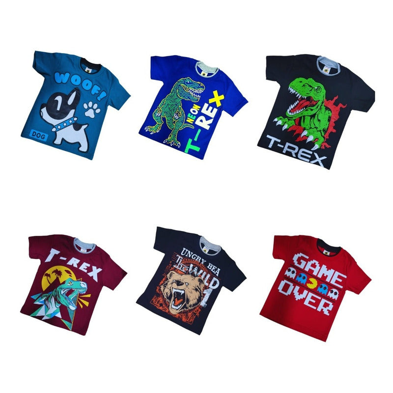 6 Playeras Estampadas Para Niños