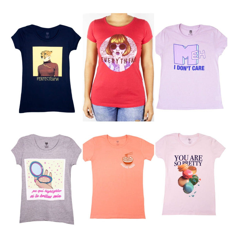 Paquete De 6 Playeras Estampadas Para Mujer