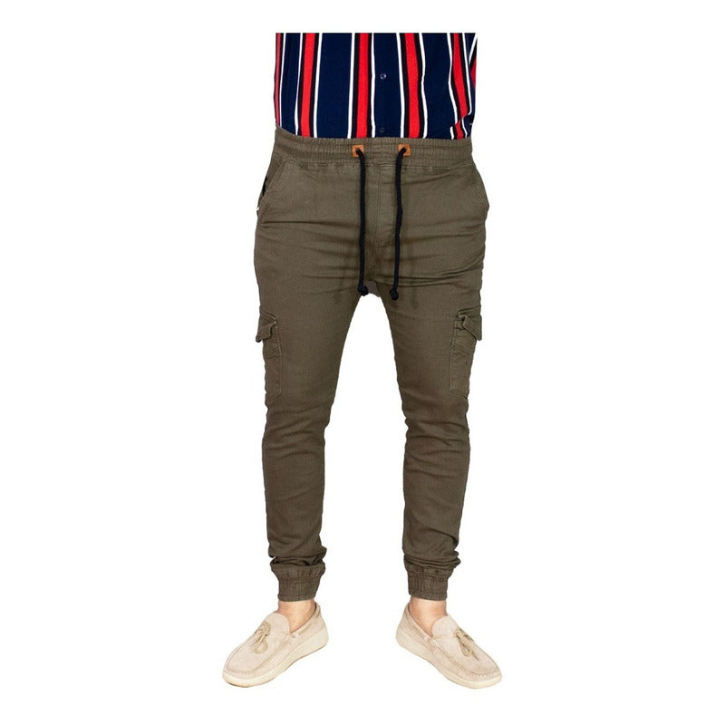 Pantalon Jogger De Gabardina Con Cordón Para Hombre