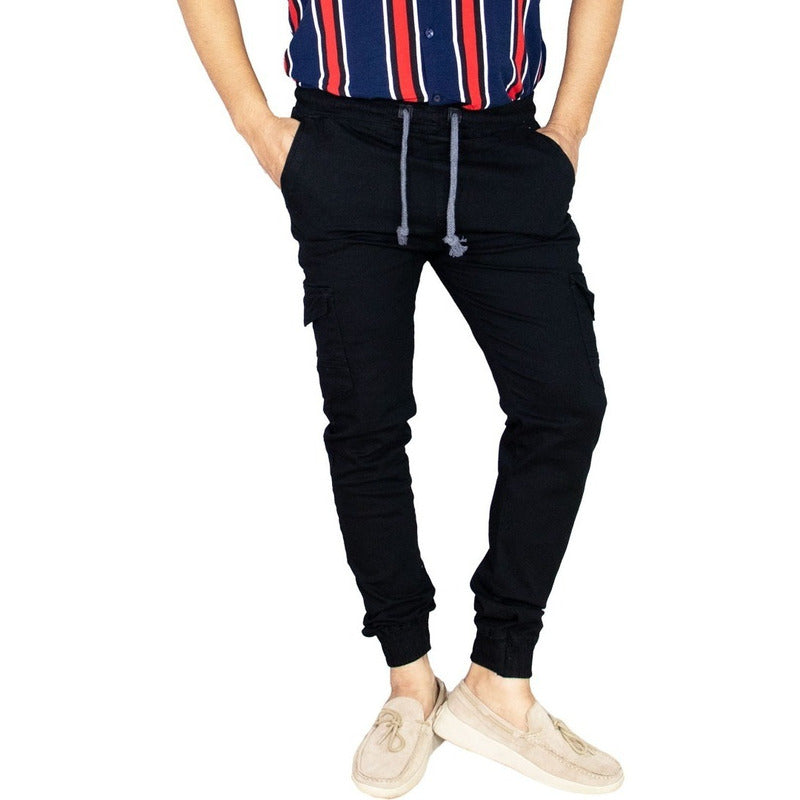 Pantalon Jogger De Gabardina Con Cordón Para Hombre