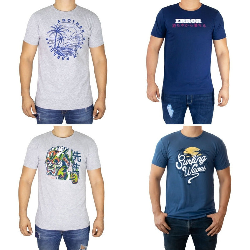 Paquete De 3 Playeras Estampadas Para Hombre