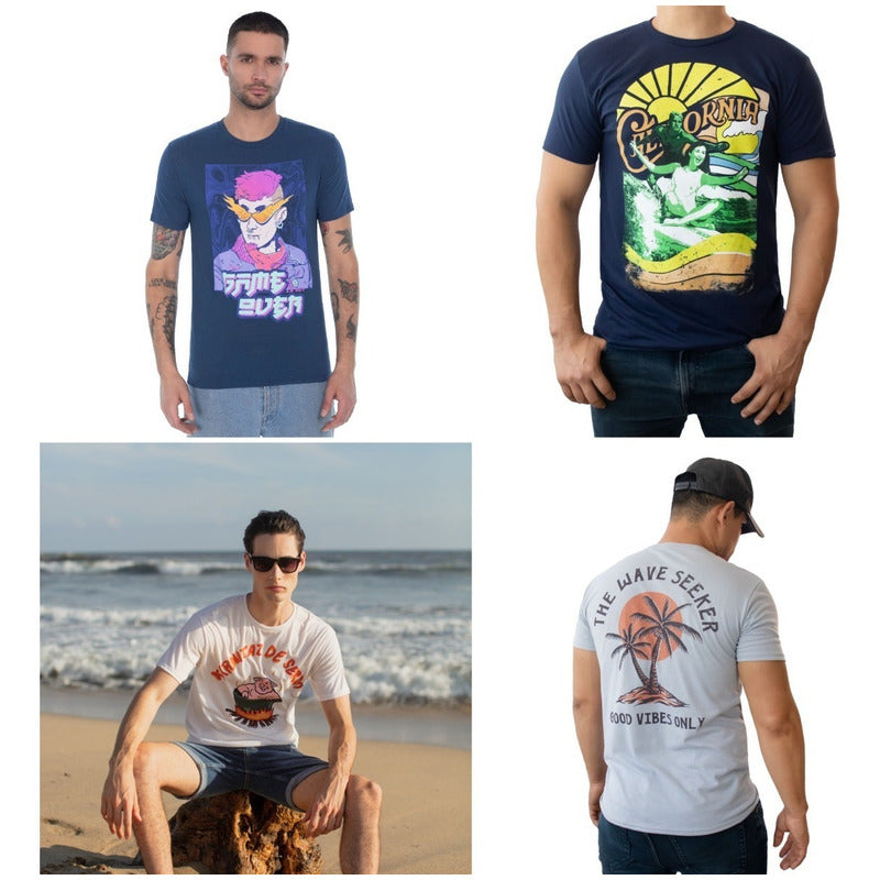 Paquete De 3 Playeras Estampadas Para Hombre