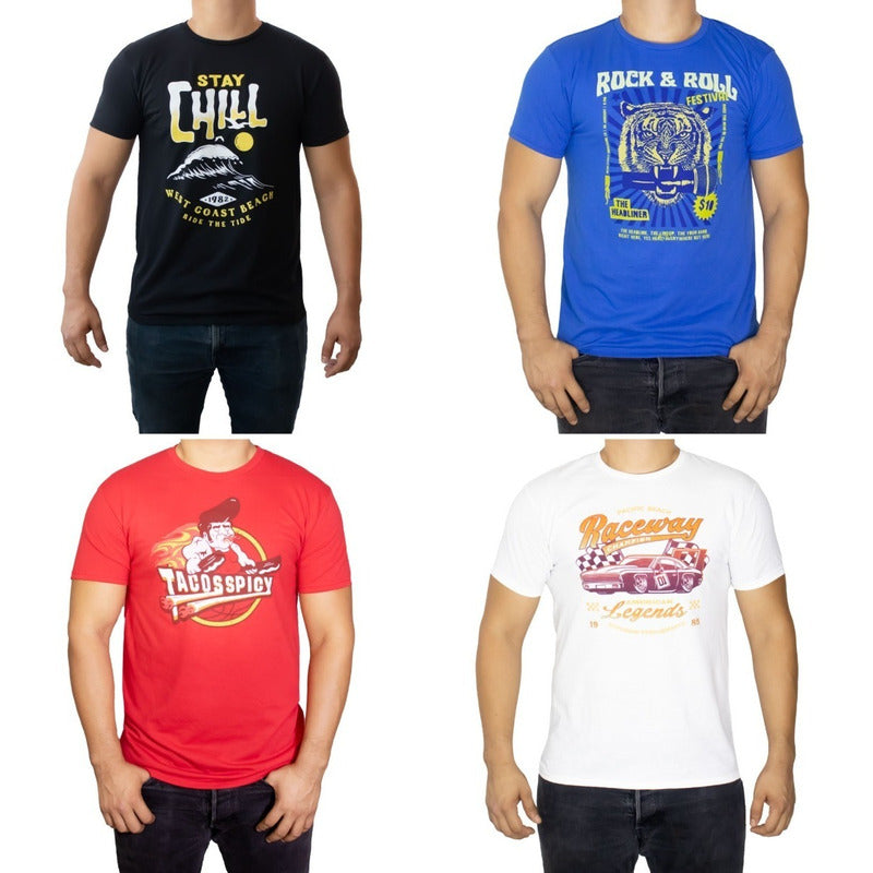 Paquete De 3 Playeras Estampadas Para Hombre