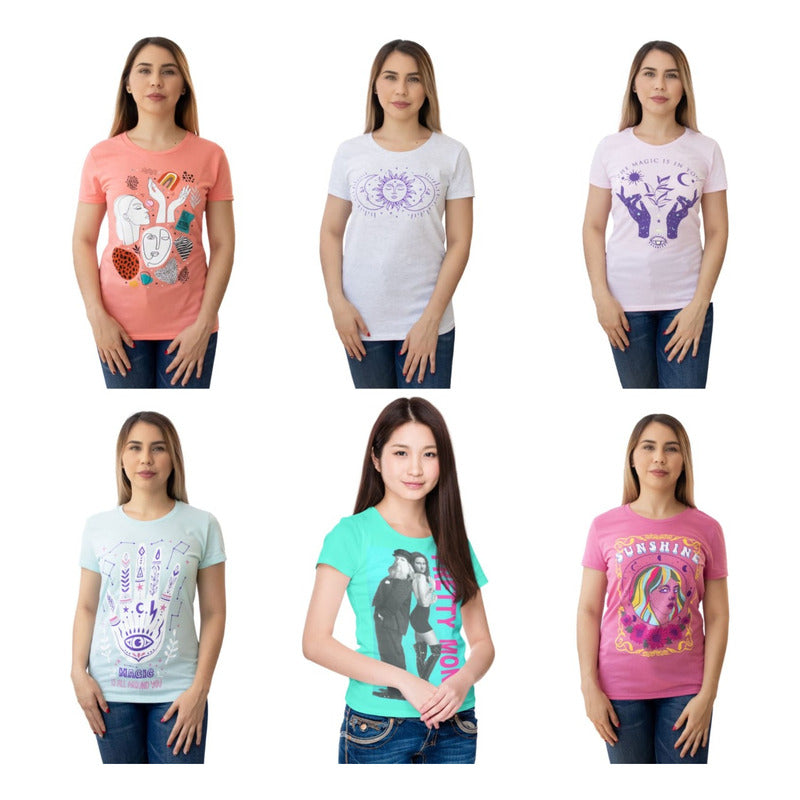 Paquete De 6 Playeras Estampadas Para Mujer