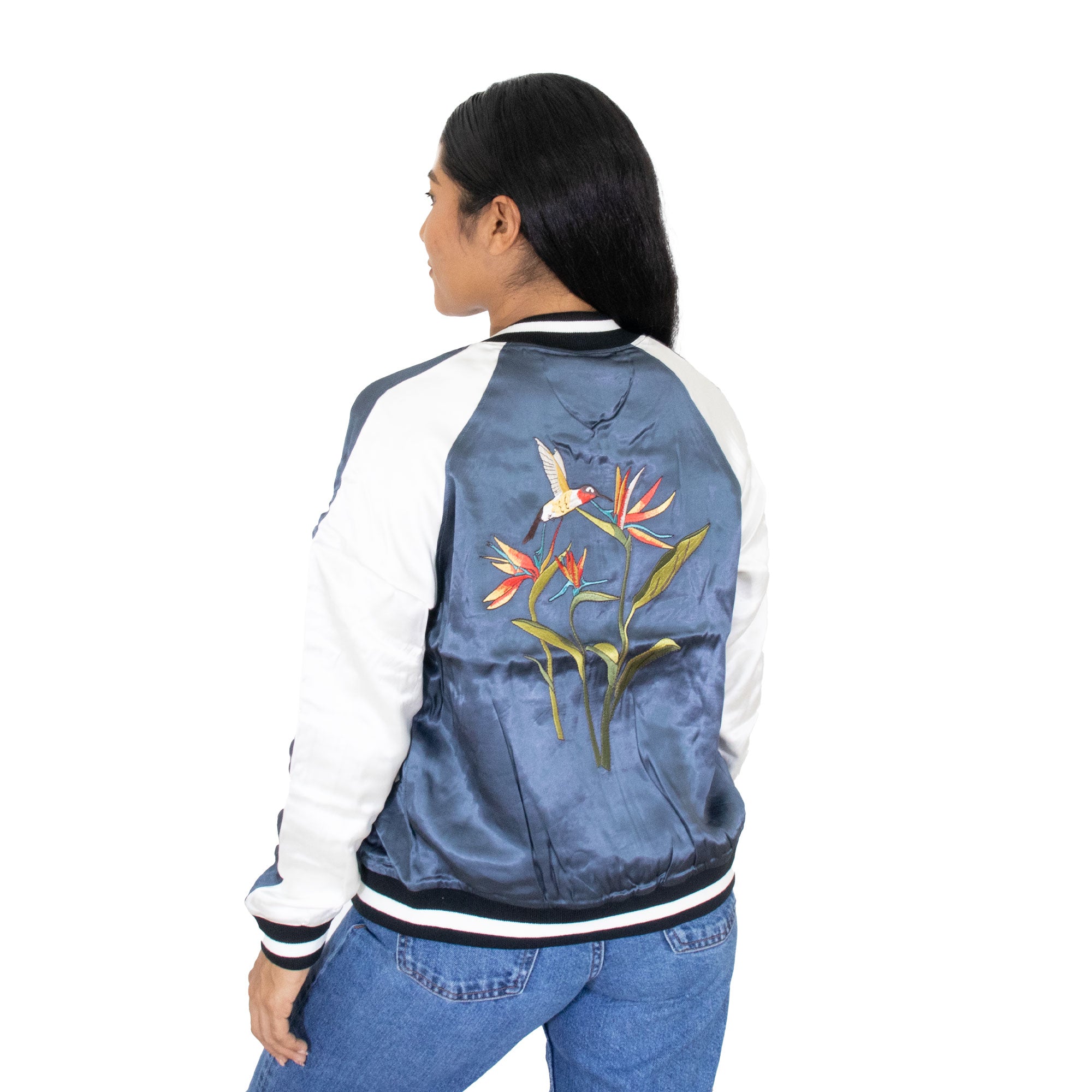 Chaqueta Bomber Doble Vista Bordado Colibri