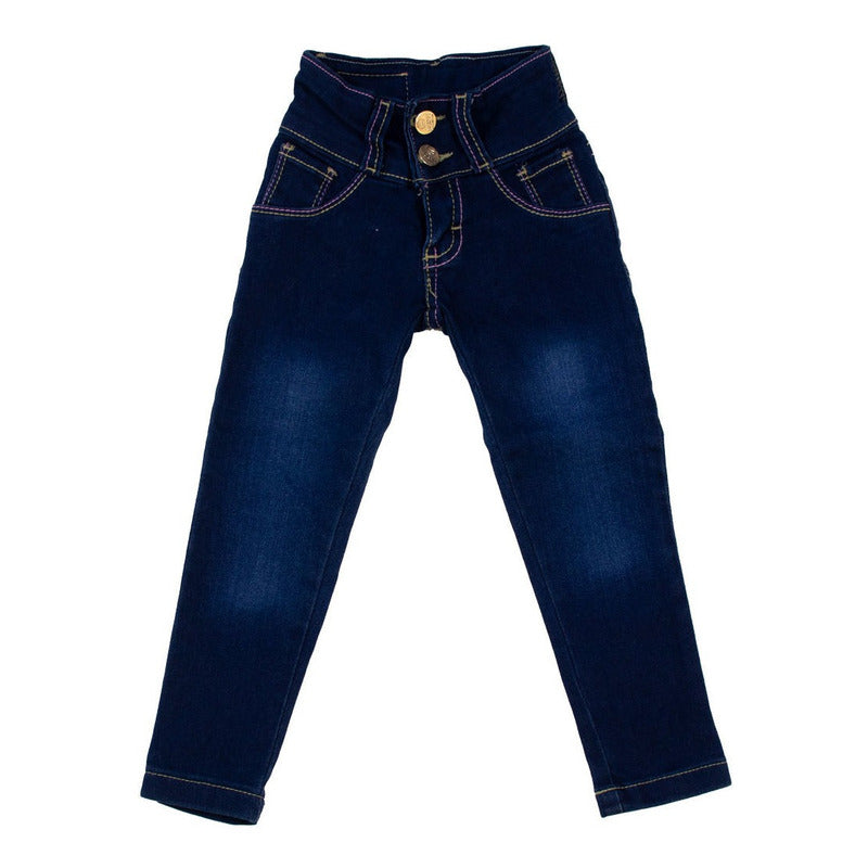Jeans Liso Dos Botones Para Niña
