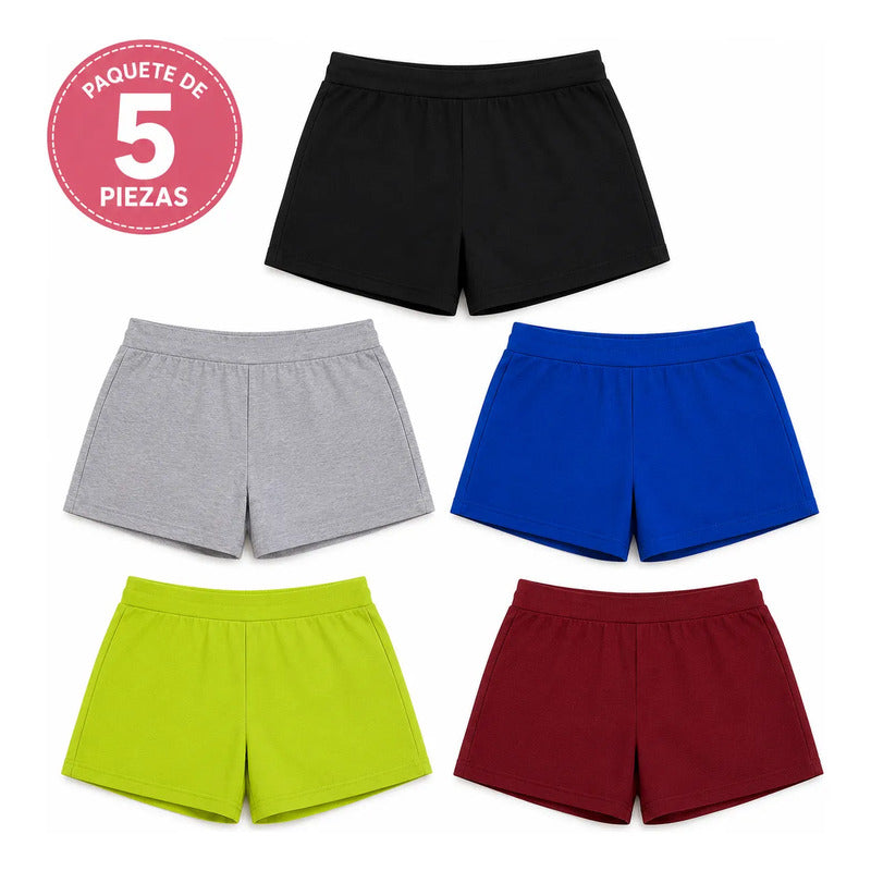 Paquete De 5 Short Ligeros Basicos Para Niña