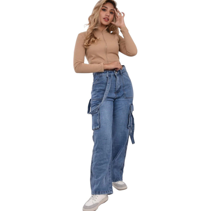 Mom Jeans Mujer Estilo Cargo