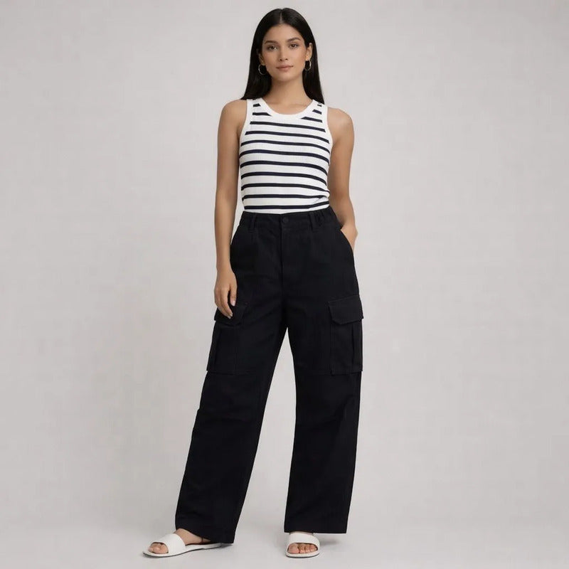 Mom Jeans Negro Cargo Mujer Su4671
