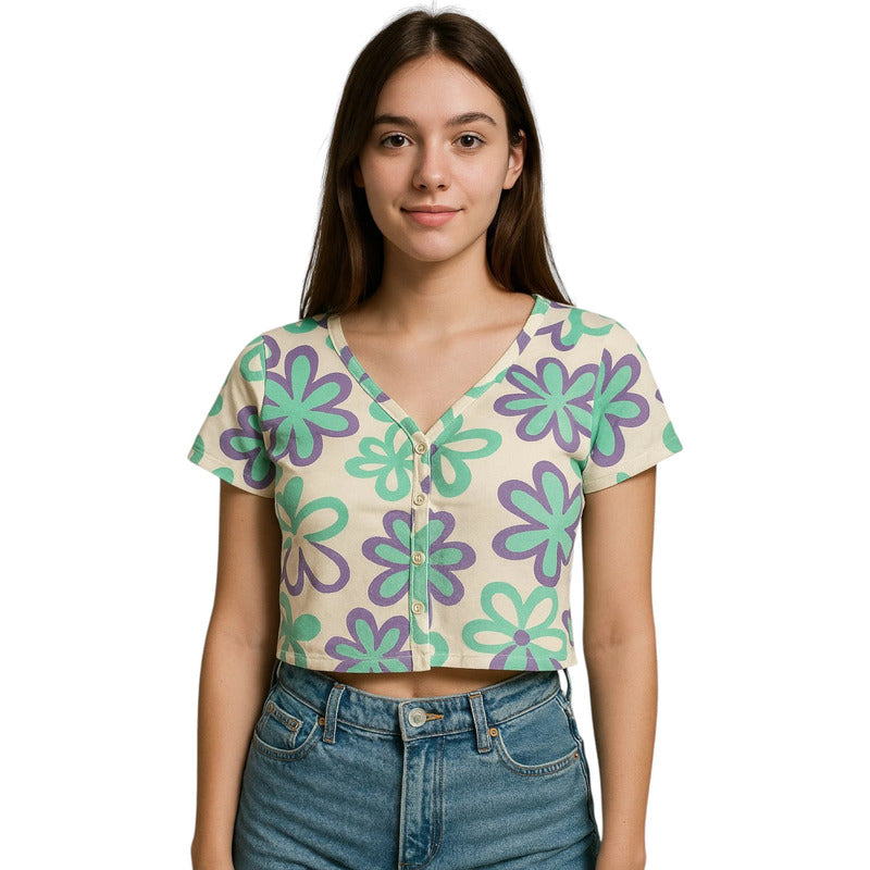 Crop Top Juvenil Niña Est Floreada