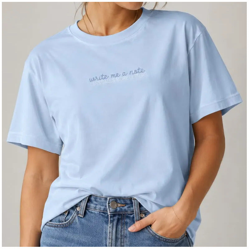 Playera Azul Doble Estampa Mujer 90616 Write Me A Note