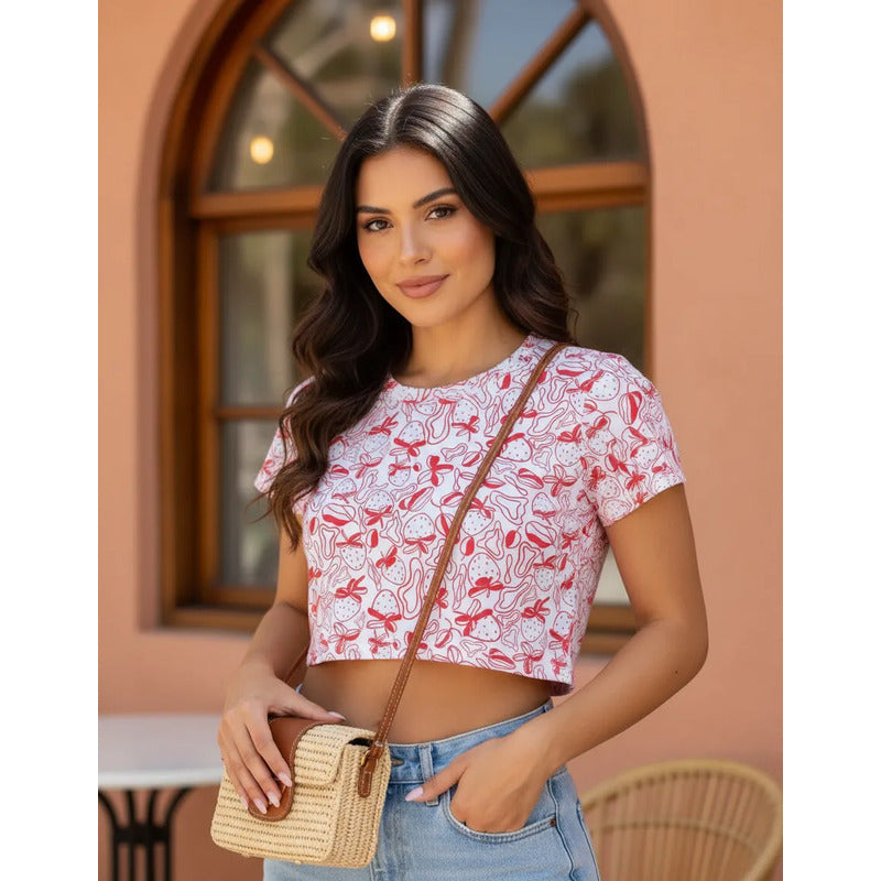 Playera Mujer 891eg Crop Fresa