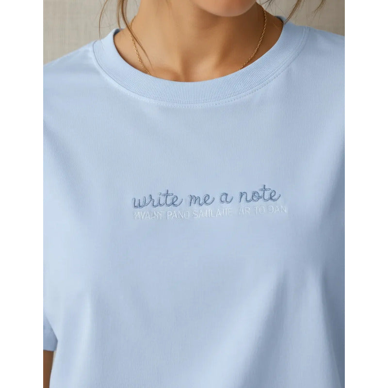 Playera Azul Doble Estampa Mujer 90616 Write Me A Note