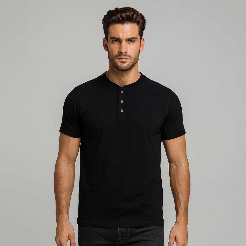 Playera Hombre 370iy Henley Negro