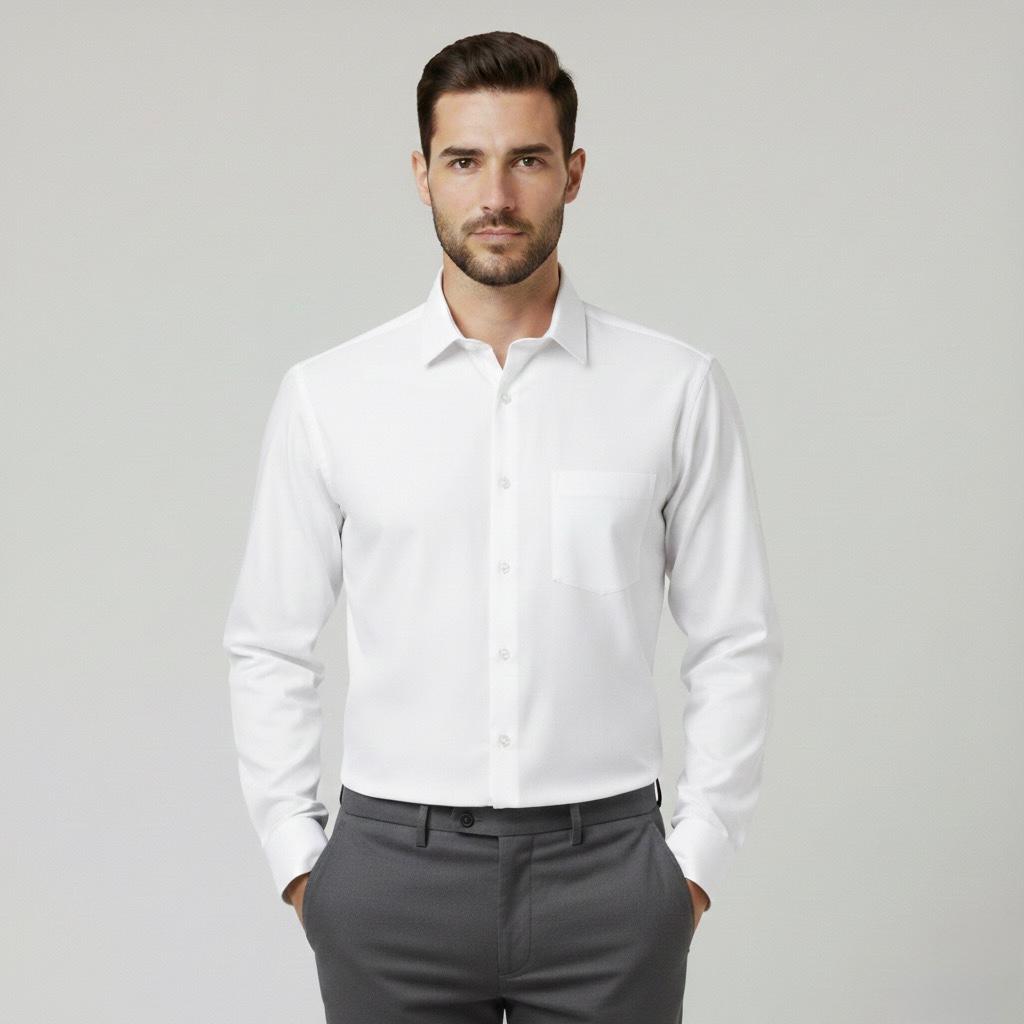 Camisa Ml Blanco Liso Hombre 500004bla
