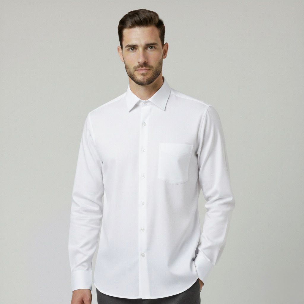 Camisa Ml Blanco Liso Hombre 500006bla
