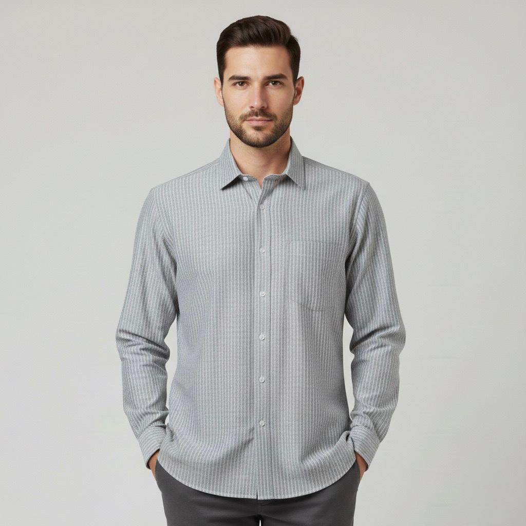 Camisa Ml Gris Oscuro Rayas Hombre 500009gri