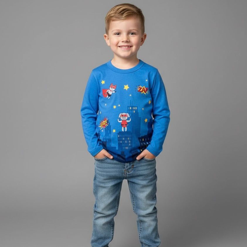 Playera Ml Azul Heroes Tno 90360