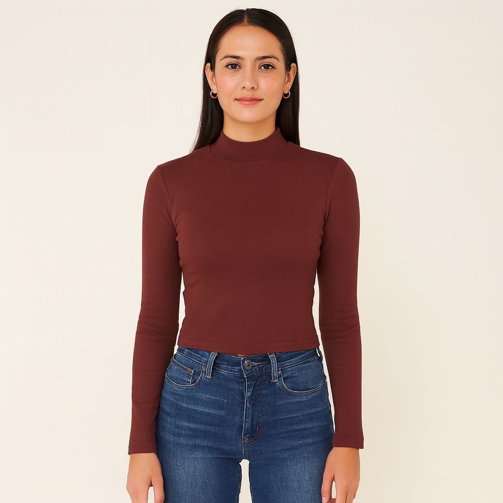 Playera Ml Cafe Cuello Alto C Mujer 90502