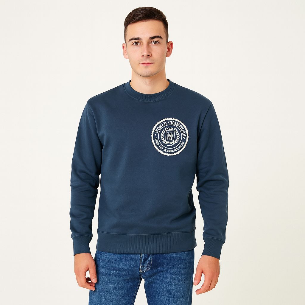 Sudadera Azul Marino Estampado Hombre 90538