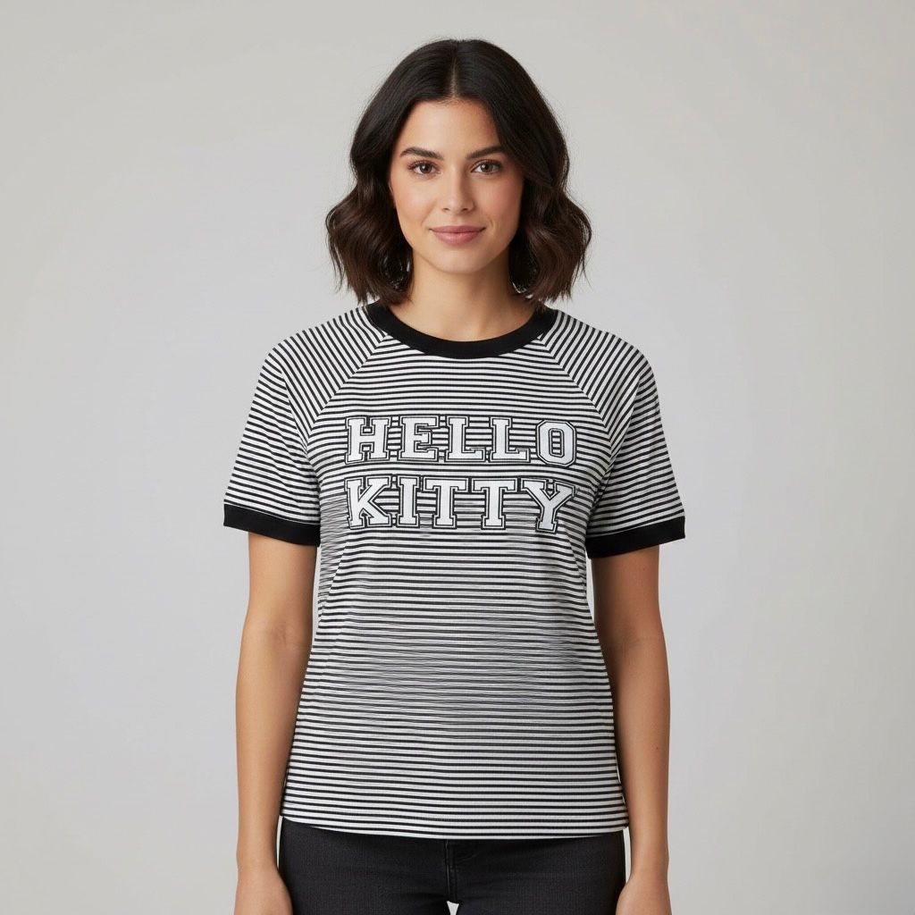 Playera Blanco Hello Kitty Rayas Mujer 90616