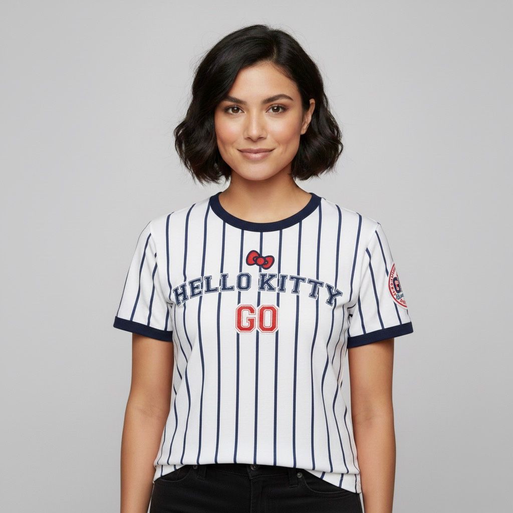 Playera Blanco Hello Kitty Beisbol Mujer 90616