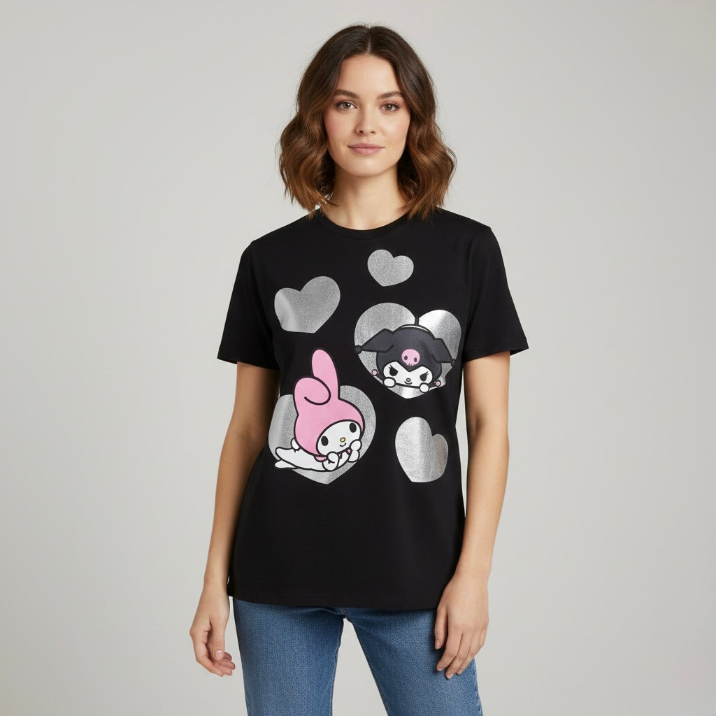 Playera Negro Kuromi My Melody Mujer
